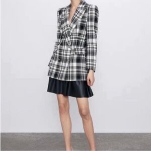 Zara Tweed Black and White Oversized Double Breasted Blazer Size M